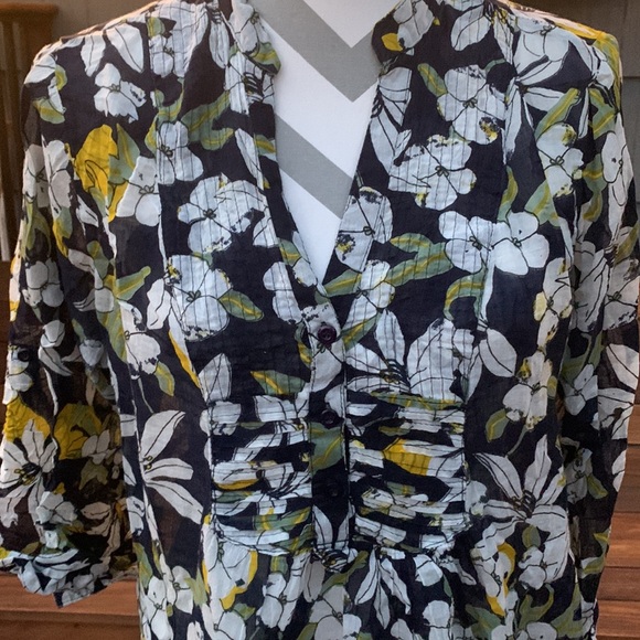 Modcloth Navy & Yellow 100% Cotton Flowy Tunic Shirt XL - Picture 3 of 6